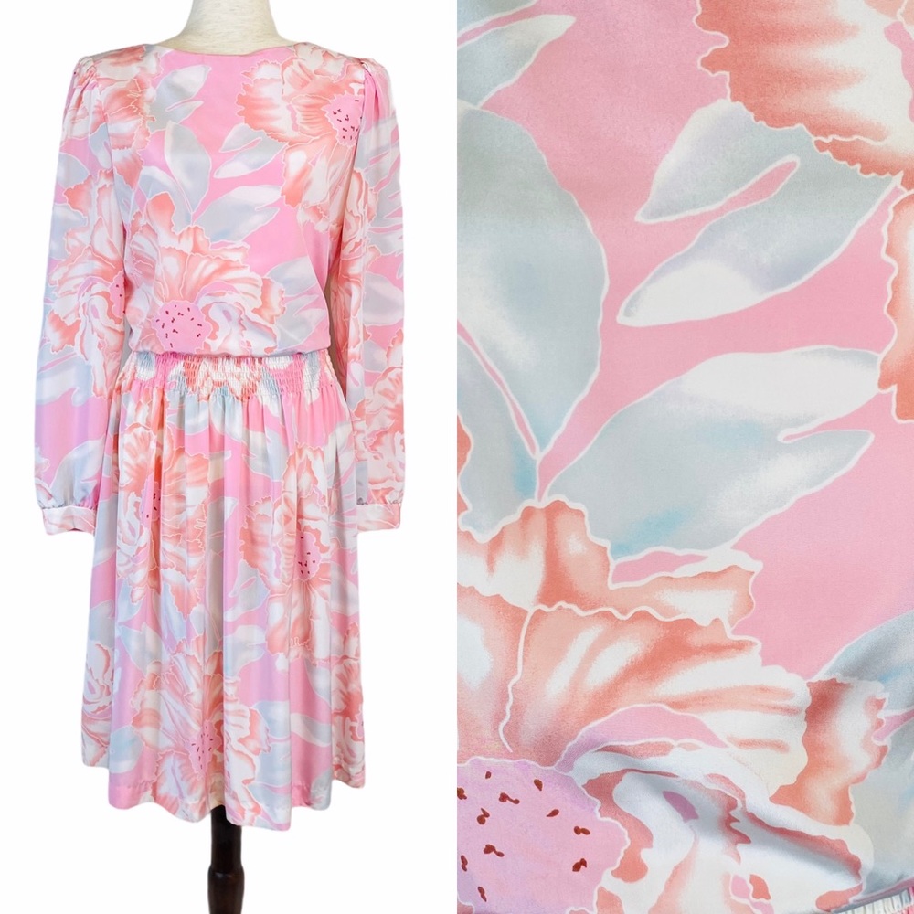 VINTAGE Pastel Floral Long Sleeve Day Dress